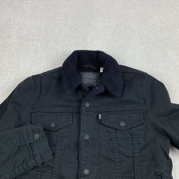 Levis Trucker Lined Denim Jacket Black Sherpa Fleece  Women's Size S - Picture 1 of 15